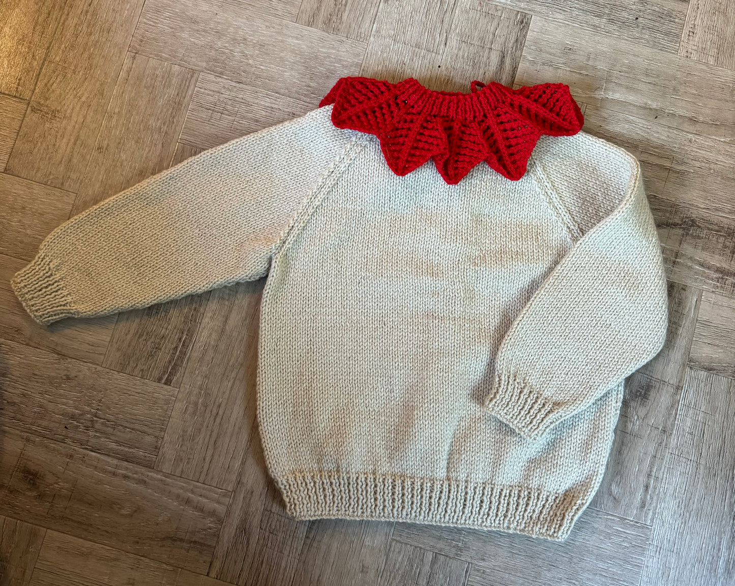 3-4 Years Red and Beige detachable collar cardigan