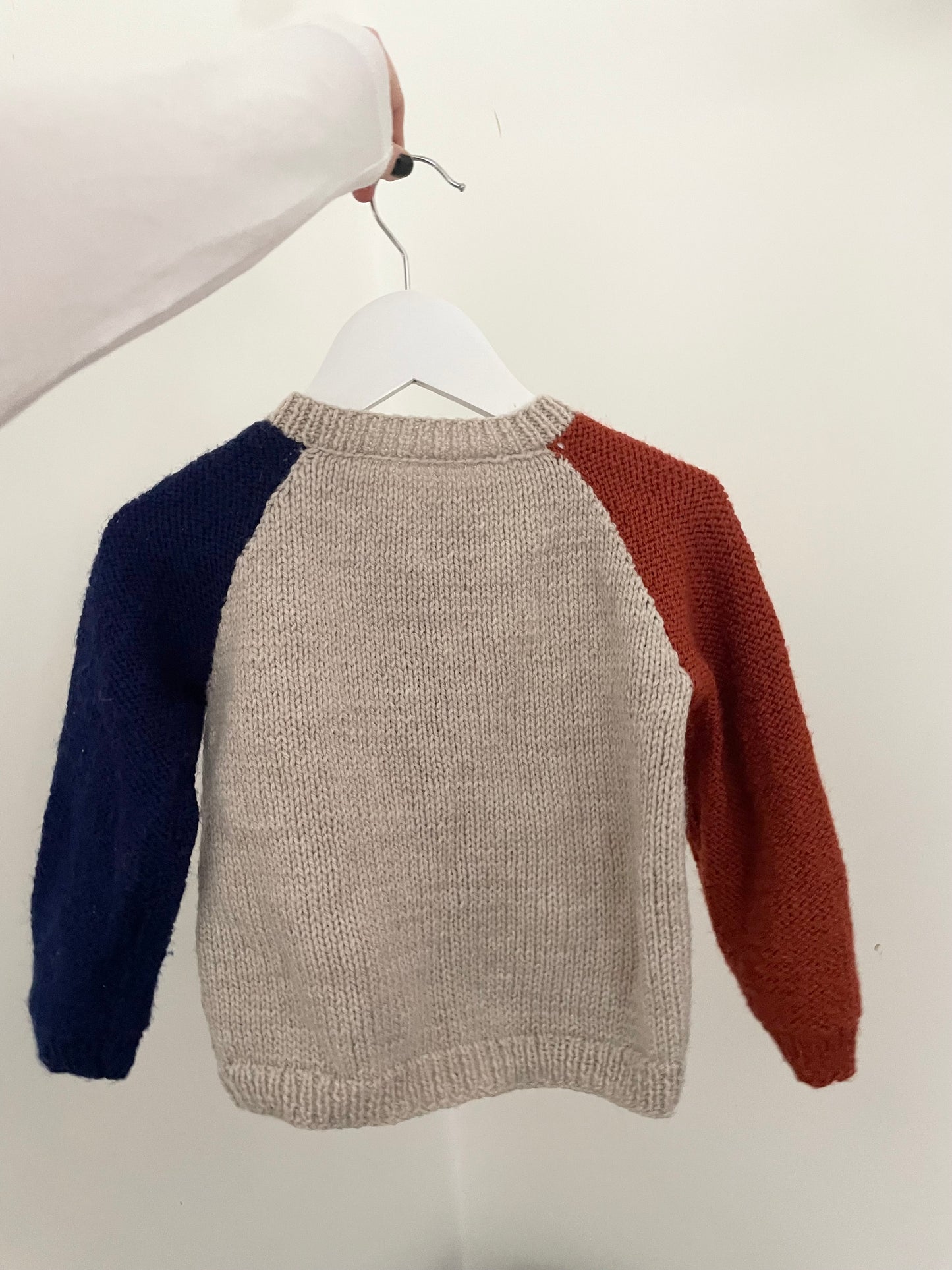 18-24m parchment cardigan orange and navy sleeves