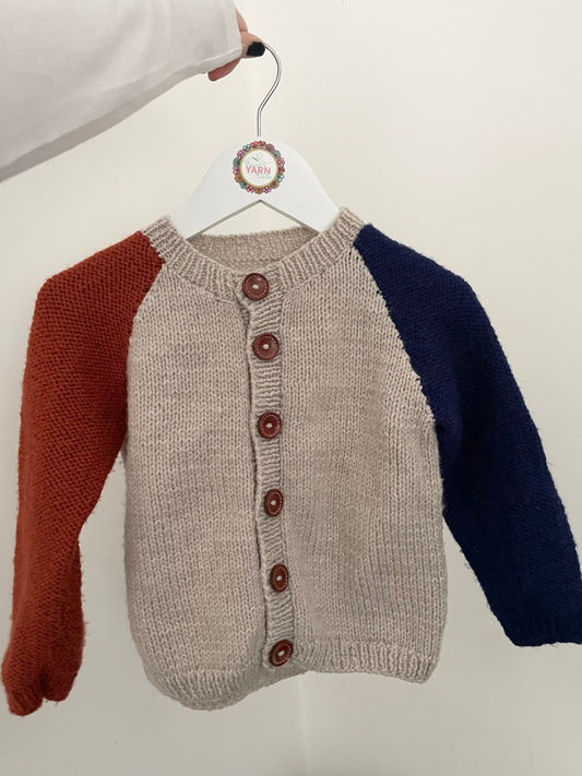 18-24m parchment cardigan orange and navy sleeves