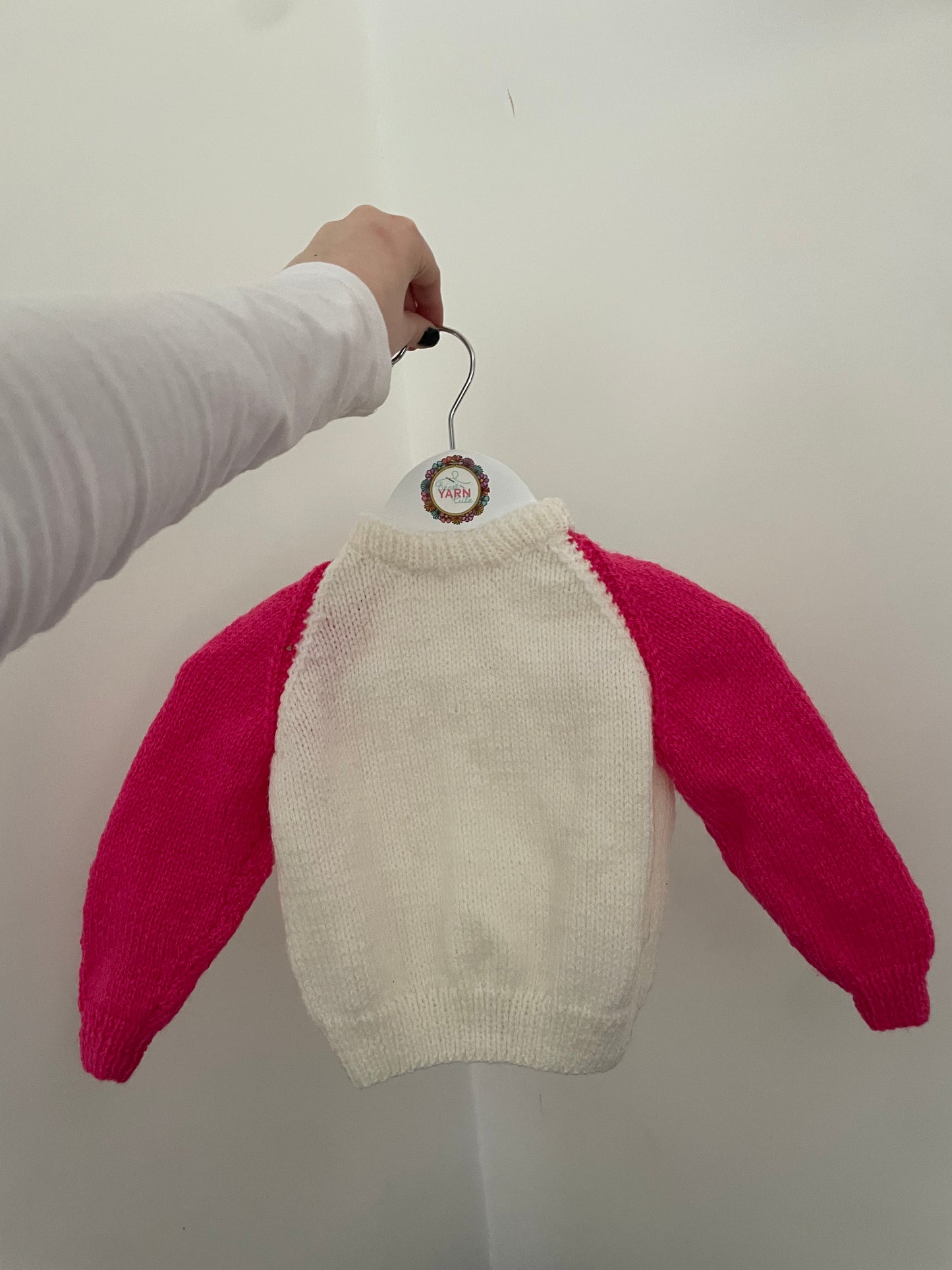 6-9 months white & bright pink jumper